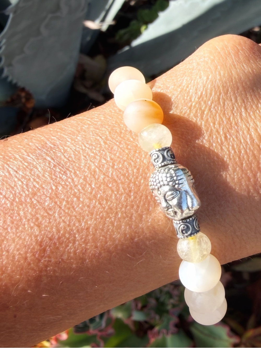Matte Yellow Opal Buddha Stretch Bracelet